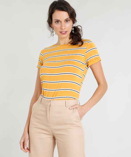 Blusa-Feminina-Basica-Listrada-Manga-Curta-Decote-Redondo-Mostarda-9312364-Mostarda_1 Blusa-Feminina-Basica-Listrada-Manga-Curta-Decote-Redondo-Mostarda-9312364-Mostarda_1