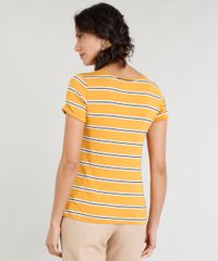 Blusa-Feminina-Basica-Listrada-Manga-Curta-Decote-Redondo-Mostarda-9312364-Mostarda_2
