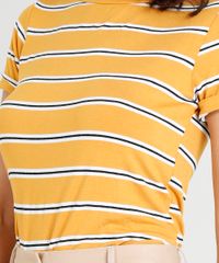 Blusa-Feminina-Basica-Listrada-Manga-Curta-Decote-Redondo-Mostarda-9312364-Mostarda_4