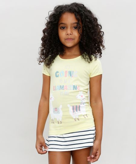 Blusa-Infantil-Lhama-Manga-Curta-Decote-Redondo-Amarela-9324165-Amarelo_1