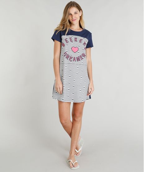 Camisola-Feminina-com-Estampa-Listrada-Manga-Curta-Azul-Marinho-9296550-Azul_Marinho_1