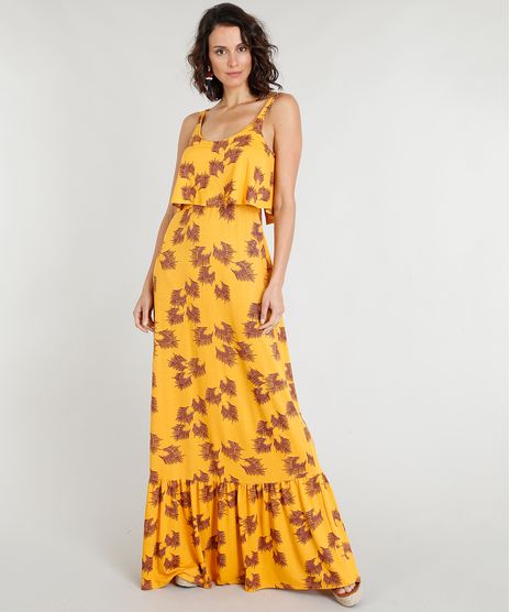 Vestido-Longo-Feminino-Estampado-com-Babados-Mostarda-9355105-Mostarda_1