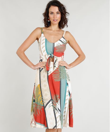 Vestido-Feminino-Curto-Estampado-de-Folhagens-com-No-Bege-9354718-Bege_1