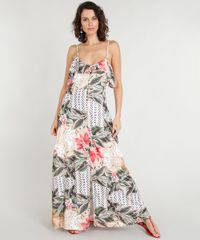 Vestido-Longo-Feminino-Estampado-Floral-com-Babados-Bege-9355506-Bege_1