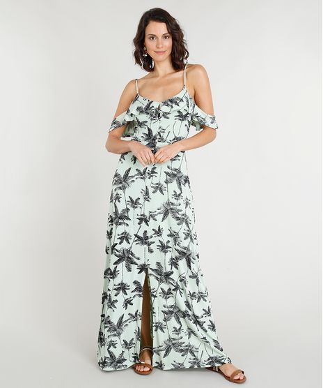 Vestido-Longo-Feminino-Estampado-de-Coqueiros-com-Babados-Verde-Claro-9355501-Verde_Claro_1