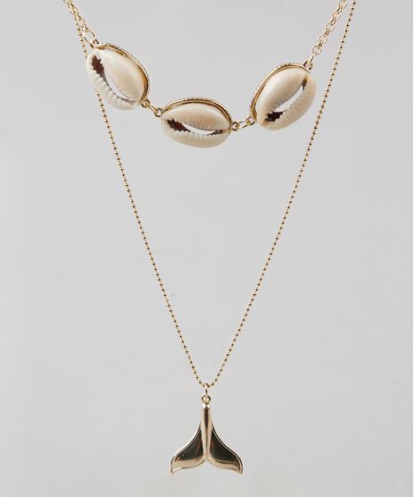 Kit-de-Gargantilha-Choker-com-Buzios---Colar-com-Pingente-de-Sereia-Dourado-9377180-Dourado_1
