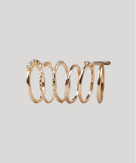 Kit-de-6-Aneis-Femininos-com-Strass-Dourado-9261942-Dourado_1