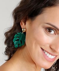Brinco-Feminino-Com-Folha-Costela-de-Adao-Verde-Escuro-9261489-Verde_Escuro_2