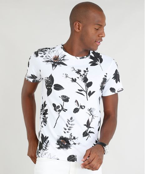 Camiseta-Masculina-Slim-Fit-Estampada-de-Folhas-Manga-Curta-Gola-Careca-Branca-9385616-Branco_1