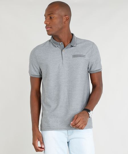 Polo-Masculina-com-Bolso-Decorativo-Manga-Curta-Cinza-Mescla-9356239-Cinza_Mescla_1
