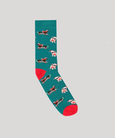 Meia-Masculina-Cano-Alto-Divertida-Estampada-Cachorros-Natalinos-Verde-9335885-Verde_1