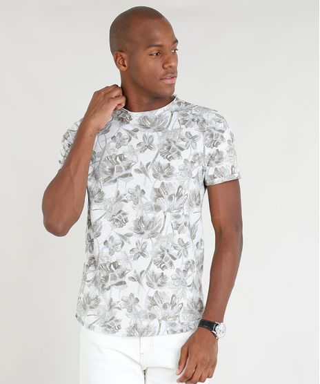 Camiseta-Masculina-Slim-Fit-Estampada-Floral-Manga-Curta-Gola-Careca-Cinza-Mescla-Claro-9341855-Cinza_Mescla_Claro_1