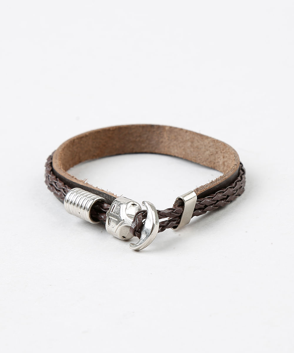 Pulseira Masculina com Âncora Marrom