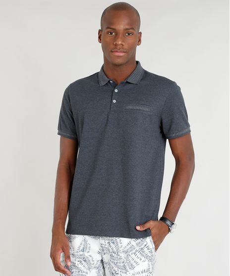 Polo-Masculina-com-Bolso-Decorativo-Manga-Curta-Cinza-Mescla-Escuro-9209743-Cinza_Mescla_Escuro_1