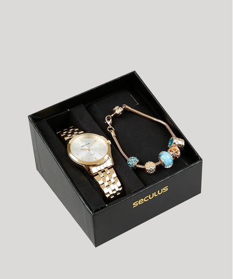 Kit-de-Relogio-Analogico-Seculus-Feminino---Pulseira---20490LPSVDA1K-Dourado-9399510-Dourado_1