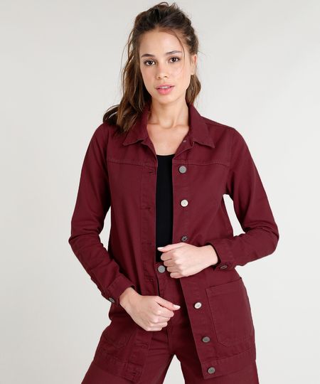 Jaqueta-de-Sarja-Alongada-Feminina-Mindset-com-Bolsos-Vermelho-Escuro-9387827-Vermelho_Escuro_1