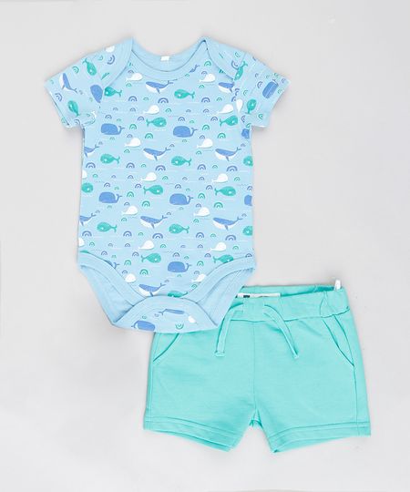 Conjunto-Infantil-de-Body-Baleias-Manga-Curta-Azul-Claro---Bermuda-em-Moletom-Verde-Claro-9201695-Verde_Claro_1