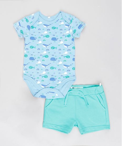 Conjunto-Infantil-de-Body-Baleias-Manga-Curta-Azul-Claro---Bermuda-em-Moletom-Verde-Claro-9201695-Verde_Claro_1