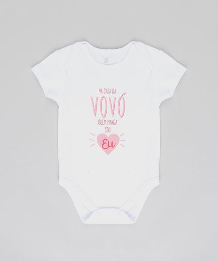 Body Infantil "Na Casa da Vovó" Manga Curta Decote Redondo Branco Menor preço em Body Infantil "Na Casa da Vovó" Manga Curta Decote Redondo Branco