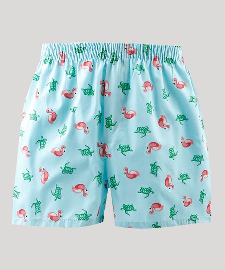 Samba-Cancao-Masculina-Estampada-de-Flamingos-e-Tartarugas-Azul-Claro-9329430-Azul_Claro_1
