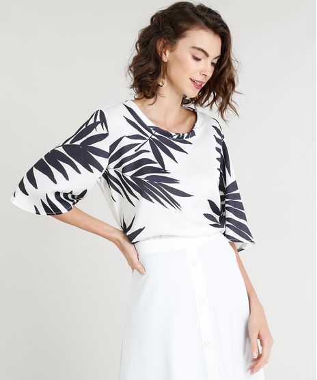 Blusa-Feminina-Ampla-com-Estampa-de-Folhagens-Manga-Curta-Decote-Redondo-Off-White-9367145-Off_White_1