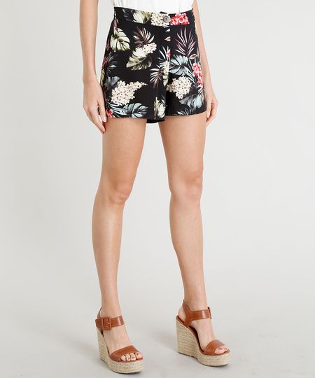 Short-Feminino-Estampado-Floral-Preto-9336679-Preto_1 Short-Feminino-Estampado-Floral-Preto-9336679-Preto_1