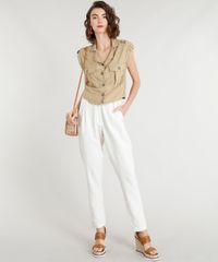 Camisa-Feminina-com-Bolsos-Manga-Curta-Kaki-9365673-Kaki_3