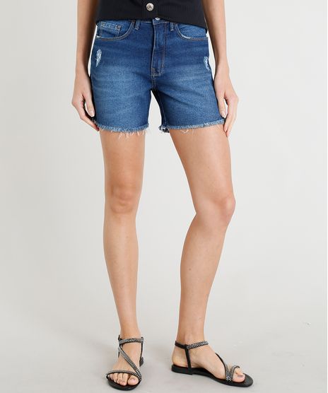Short-Jeans-Feminino-Midi-com-Barra-Desfiada-Azul-Escuro-9365643-Azul_Escuro_1