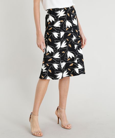 Saia-Feminina-Evase-Estampada-Floral-com-Recortes-Preta-9378009-Preto_1