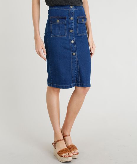 Saia-Jeans-Feminina-Lapis-com-Botoes-Azul-Escuro-9372334-Azul_Escuro_1