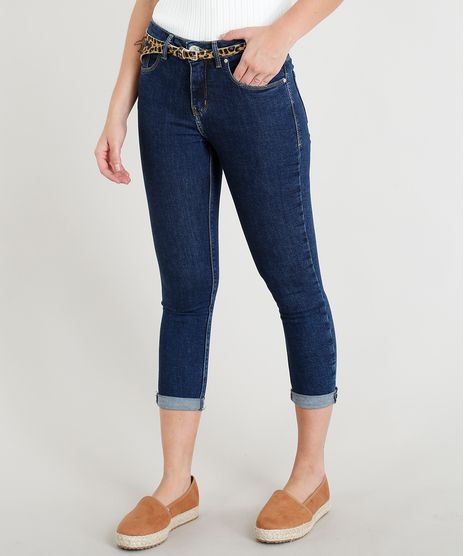 Calca-Jeans-Feminina-Cropped-com-Cinto-Animal-Print-Azul-Escuro-9386748-Azul_Escuro_1