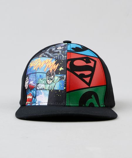 Boné Infantil Aba Reta Liga da Justiça Preto Menor preço em Boné Infantil Aba Reta Liga da Justiça Preto