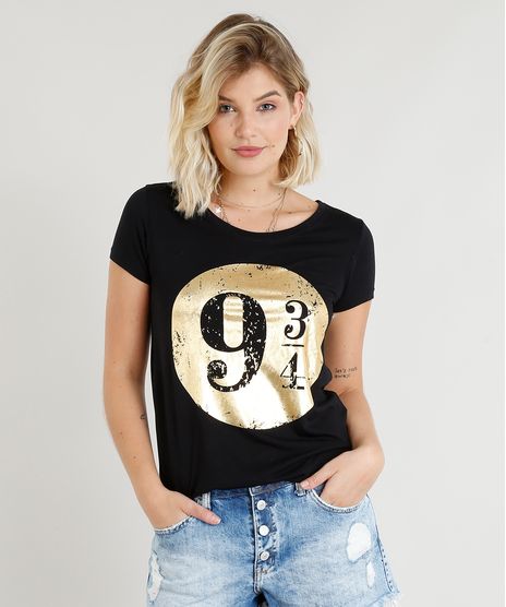 Blusa-Feminina-Harry-Potter-Metalizada-Manga-Curta-Decote-Redondo-Preta-9324647-Preto_1