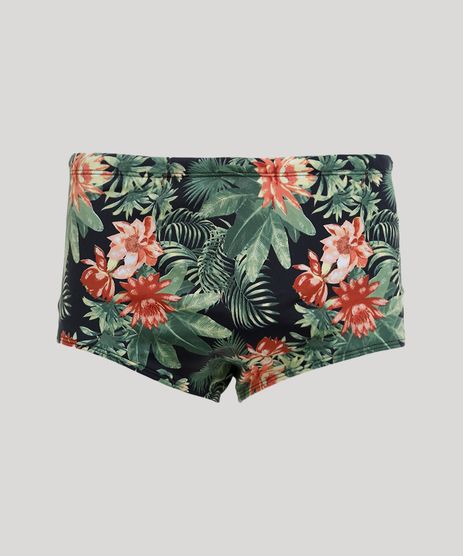 Sunga-Masculina-Estampada-Floral-Tropical-com-Protecao-UV50--Preta-9341135-Preto_1