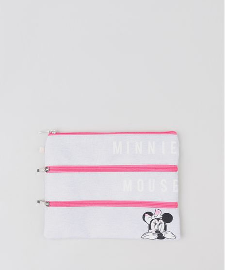 Necessaire-Feminina-Minnie-Mouse-Estampada-com-Divisorias-Cinza-Mescla-Claro-9322311-Cinza_Mescla_Claro_1