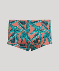 Sunga-Masculina-Estampada-de-Folhagem-com-Protecao-UV50--Coral-9341134-Coral_1
