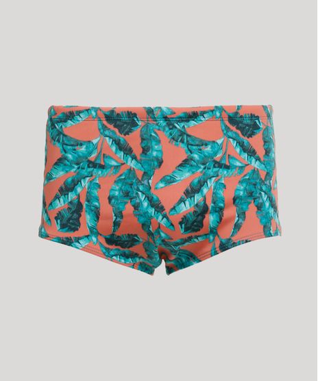 Sunga-Masculina-Estampada-de-Folhagem-com-Protecao-UV50--Coral-9341134-Coral_1