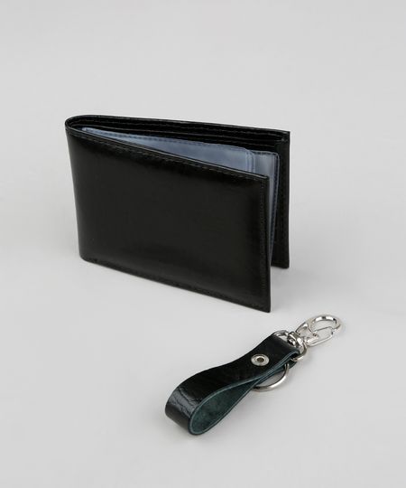 Kit de Carteira em Couro Masculina + Chaveiro com Mosquetão Preto - Único Menor preço em Kit de Carteira em Couro Masculina + Chaveiro com Mosquetão Preto - Único
