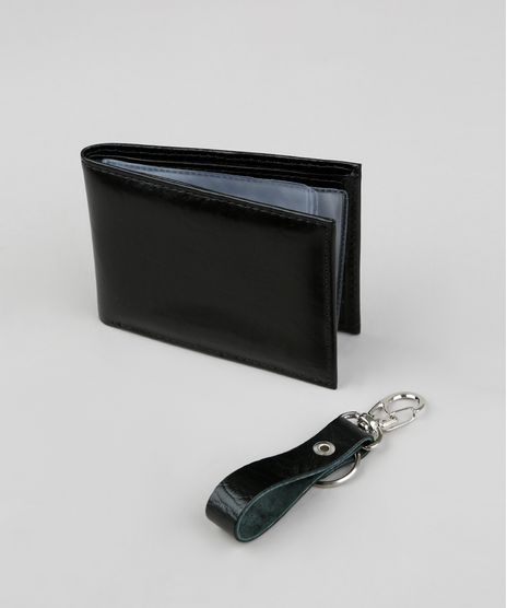 Kit-de-Carteira-em-Couro-Masculina---Chaveiro-com-Mosquetao-Preto-9398695-Preto_1