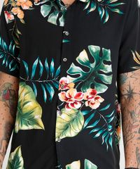 Camisa-Masculina-Estampada-Floral-Tropical-Manga-Curta-Preta-9395022-Preto_4