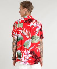 Camisa-Masculina-Estampada-de-Folhagens-Manga-Curta-Vermelha-9395014-Vermelho_2