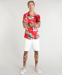 Camisa-Masculina-Estampada-de-Folhagens-Manga-Curta-Vermelha-9395014-Vermelho_3