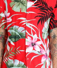 Camisa-Masculina-Estampada-de-Folhagens-Manga-Curta-Vermelha-9395014-Vermelho_4