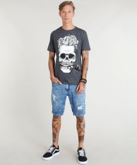 Camiseta-Masculina-Caveira-com-Cachimbo-Manga-Curta-Gola-Careca-Cinza-Mescla-Escuro-9253176-Cinza_Mescla_Escuro_3