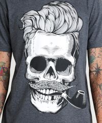Camiseta-Masculina-Caveira-com-Cachimbo-Manga-Curta-Gola-Careca-Cinza-Mescla-Escuro-9253176-Cinza_Mescla_Escuro_4