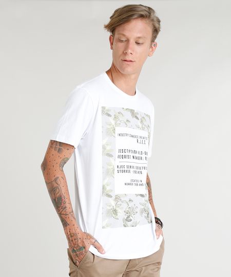 Camiseta-Masculina-com-Estampa-de-Folhas-Manga-Curta-Gola-Careca-Branca-9350194-Branco_1