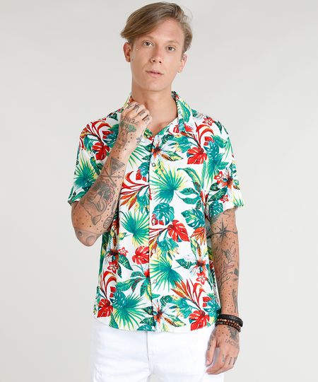 Camisa-Masculina-Estampada-Floral-Tropical-Manga-Curta-Branca-9395021-Branco_1