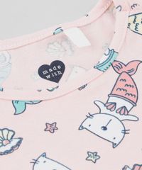Blusa-Infantil-Estampada-de-Gato-Sereia-Manga-Curta-Decote-Redondo-Rosa-Claro-9301882-Rosa_Claro_5