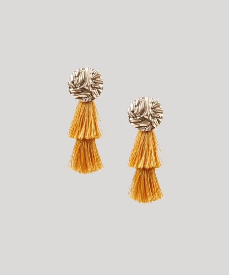 Brinco-Feminino-Redondo-Texturizado-com-Tassel-Dourado-9261681-Dourado_1