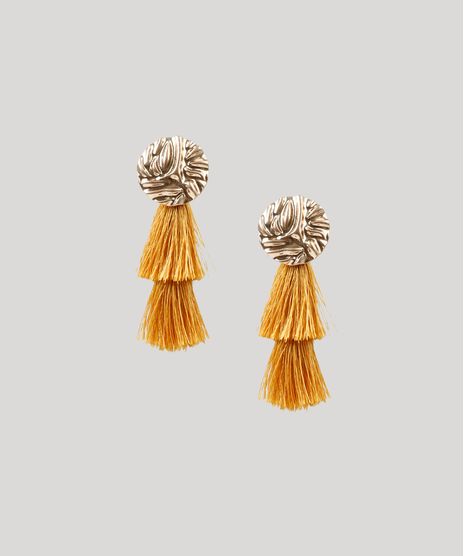 Brinco-Feminino-Redondo-Texturizado-com-Tassel-Dourado-9261681-Dourado_1